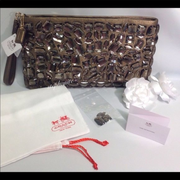 ❤️ SOLD ❤️ Purse MADISON JEWELED CLUTCH BROWN - Picture 3 of 8